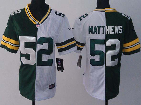 Cheap Women Nike Green Bay Packers 52# Clay Matthews Green White Split NFL Jerseys