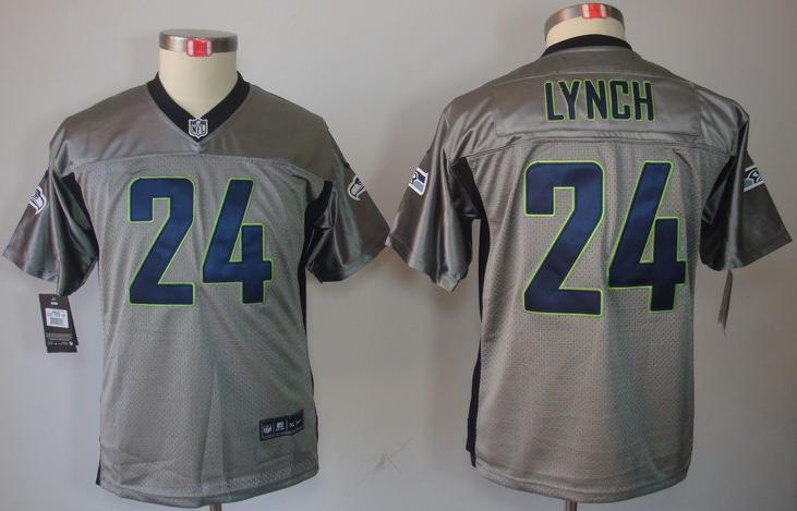 Kids Nike Seattle Seahawks 24# Marshawn Lynch Grey Shadow Nike NFL Jerseys Cheap
