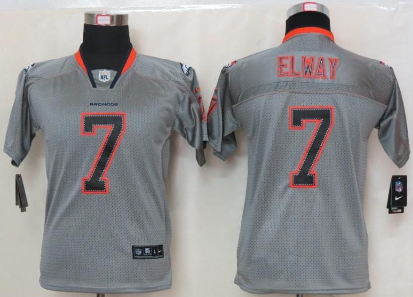 Kids Nike Denver Broncos 7 John Elway Lights Out Grey Elite Jerseys Cheap