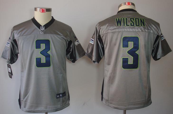 Kids Nike Seattle Seahawks #3 Russell Wilson Grey Shadow Nike NFL Jerseys Cheap