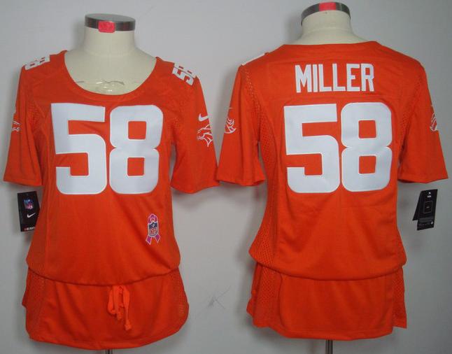 Cheap Women Nike Denver Broncos 58# Von Miller Orange Breast Cancer Awareness NFL Jersey