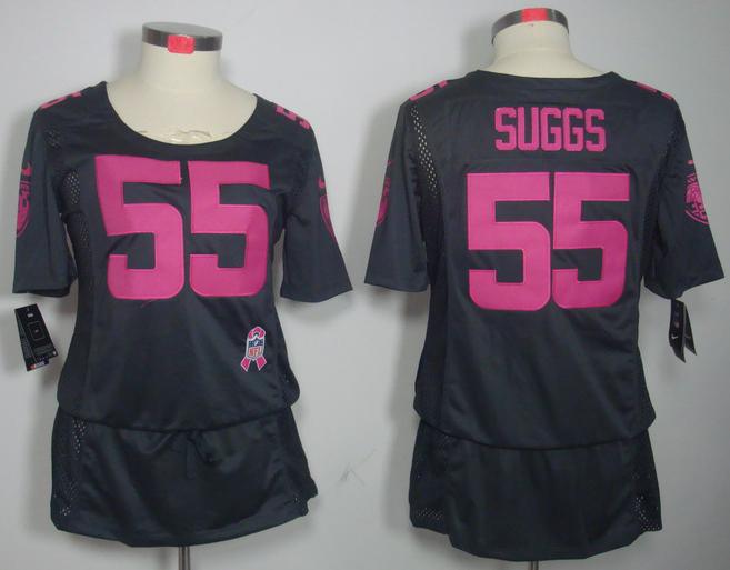 Cheap Women Nike Baltimore Ravens 55# Terrell Suggs Grey Breast Cancer Awareness NFL Jersey