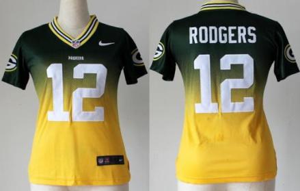 Cheap Womens Nike Green Bay Packers 12 Aaron Rodgers Green Yellow Drift Fashion II Elite NFL Jerseys
