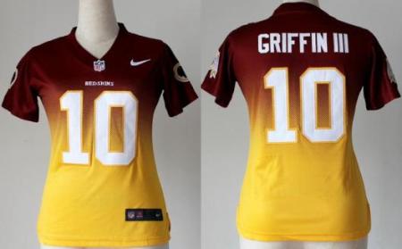 Cheap Womens Nike Washington Redskins 10 Robert Griffin III Red Yellow Drift Fashion II Elite NFL Jerseys