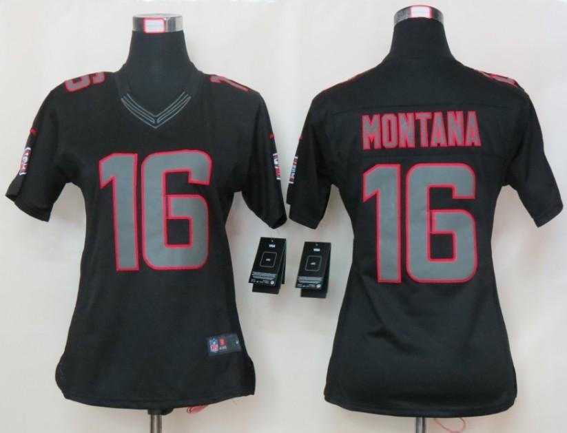 Cheap Women Nike San Francisco 49ers 16 Joe Montana Black Impact Game LIMITED NFL Jerseys
