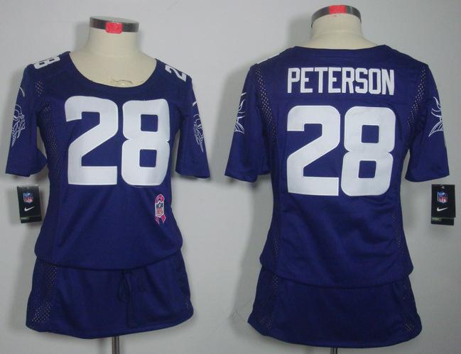 Cheap Women Nike Minnesota Vikings 28# Adrian Peterson Grey Breast Cancer Awareness NFL Jersey