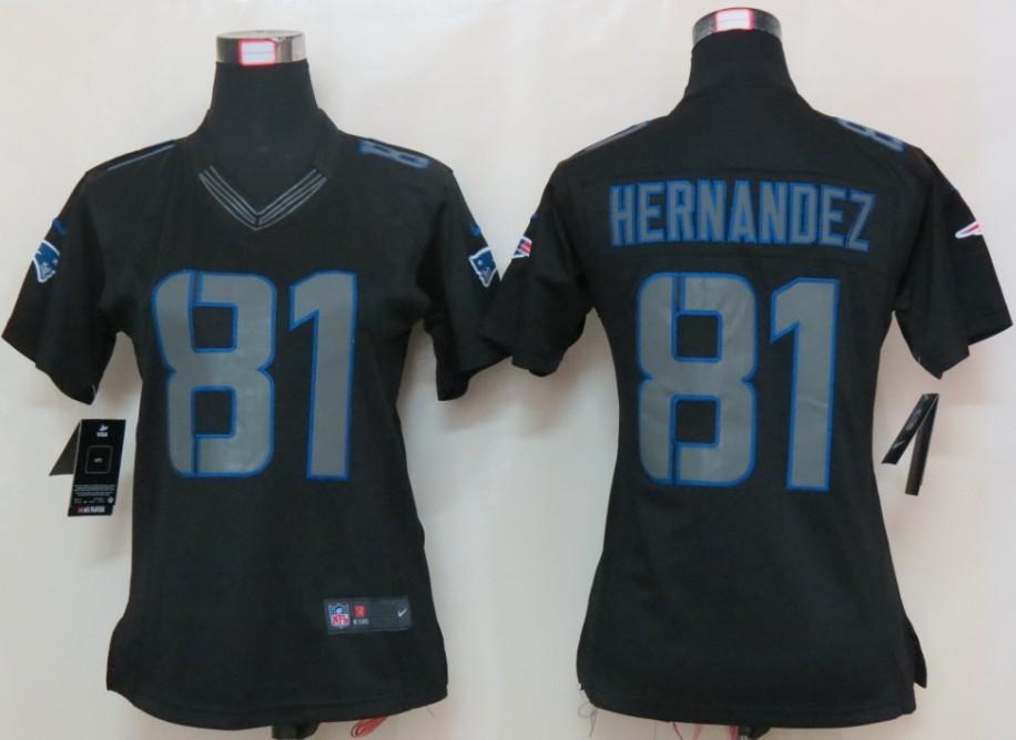 Cheap Women Nike New England Patriots 81 Hernandez Black Impact Game LIMITED NFL Jerseys
