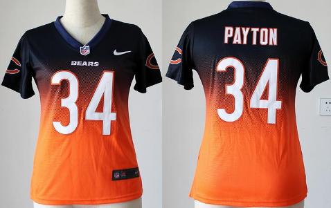 Cheap Women Nike Chicago Bears 34 Walter Payton Blue Orange Elite Drift Fashion II NFL Jerseys