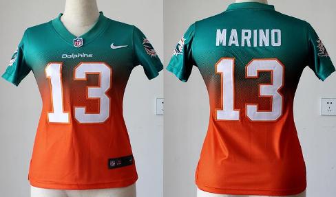 Cheap Women Nike Miami Dolphins 13 Dan Marinos Green Orange Elite Drift Fashion II NFL Jerseys