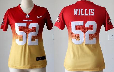 Cheap Women Nike San Francisco 49ers 52 Patrick Willis Red Gold Elite Drift Fashion II NFL Jerseys