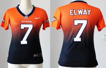 Cheap Women Nike Denver Broncos 7 John Elway Orange Blue Elite Drift Fashion II NFL Jerseys
