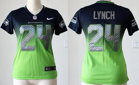 Cheap Women Nike Seattle Seahawks 24 Marshawn Lynch Blue Green Elite Drift Fashion II NFL Jerseys