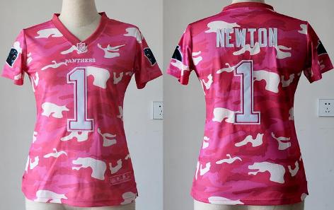 Cheap Women Nike Carolina Panthers 1 Cam Newton Pink Camo Fashion NFL Jerseys 2013 New