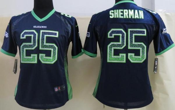 Cheap Women Nike Seattle Seahawks 25 Richard Sherman Blue Elite Drift Fashion NFL Jerseys