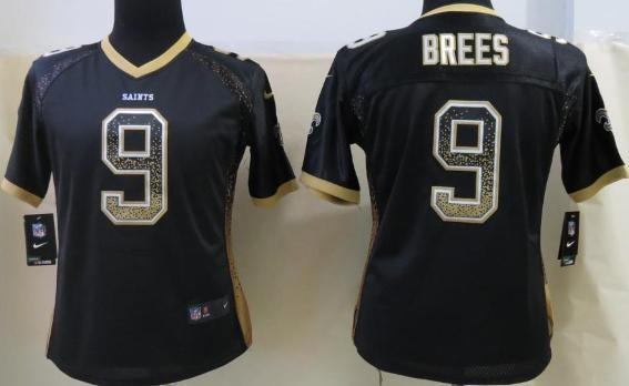 Cheap Women Nike New Orleans Saints 9 Drew Brees Elite Drift Fashion Black NFL Jerseys
