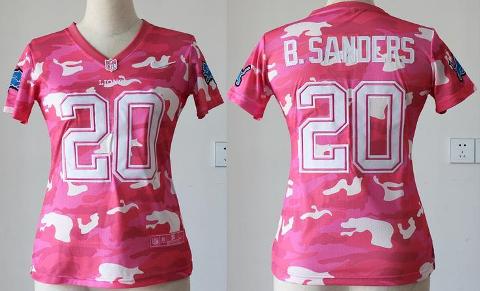 Cheap Women Nike Detroit Lions 20 B.Sanders Pink Camo Fashion NFL Jerseys 2013 New