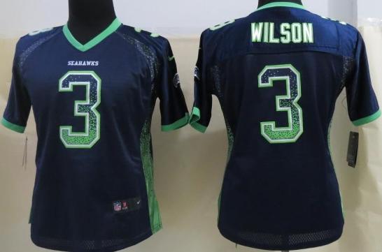 Cheap Women Nike Seattle Seahawks 3 Russell Wilson Blue Elite Drift Fashion NFL Jerseys