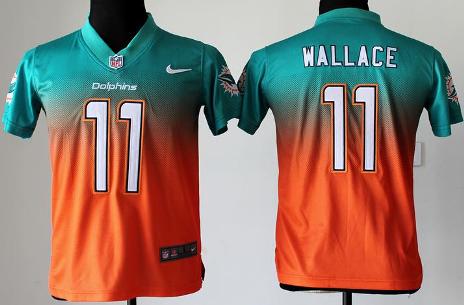 Kids Nike Miami Dolphins 11 Mike Wallace Green Orange Elite Drift Fashion II NFL Jerseys Cheap
