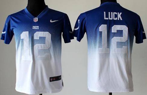 Kids Nike Indianapolis Colts 12 Andrew Luck Blue White Elite Drift Fashion II NFL Jerseys Cheap