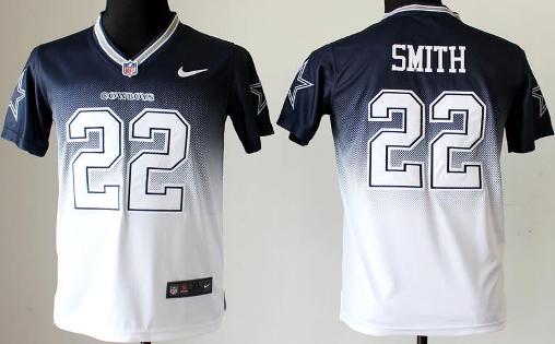 Kids Nike Dallas Cowboys 22 Emmitt Smith Blue White Elite Drift Fashion II NFL Jerseys Cheap