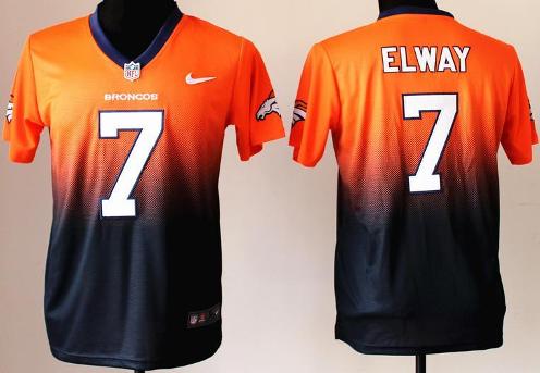 Kids Nike Denver Broncos 7 John Elway Orange Blue Elite Drift Fashion II NFL Jerseys Cheap