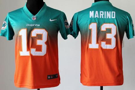 Kids Nike Miami Dolphins 13 Dan Marinos Green Orange Elite Drift Fashion II NFL Jerseys Cheap
