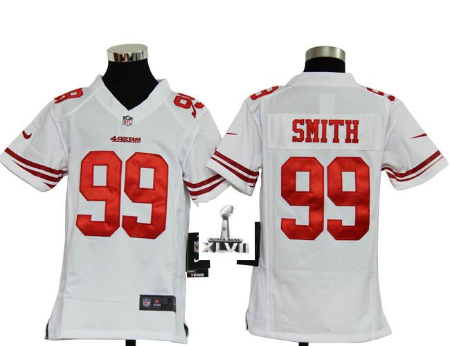 Kids Nike San Francisco 49ers 99 Aldon Smith White 2013 Super Bowl NFL Jersey Cheap