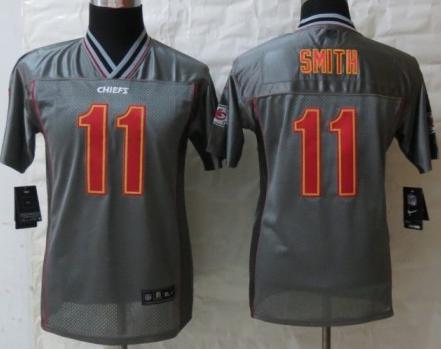 Kids Nike Kansas City Chiefs 11 Alex Smith Grey Vapor Elite NFL Jerseys Cheap