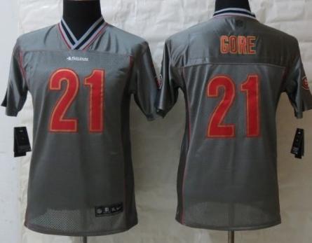 Kids Nike San Francisco 49ers 21 Frank Gore Grey Vapor Elite NFL Jerseys Cheap