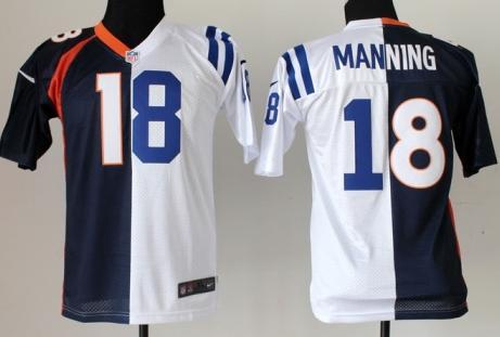 Kids Nike Indianapolis Colts Denver Broncos 18 Peyton Manning Blue White Split Elite NFL Jerseys Cheap