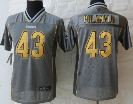 Kids Nike Pittsburgh Steelers 43 Troy Polamalu Grey Vapor Elite NFL Jerseys Cheap