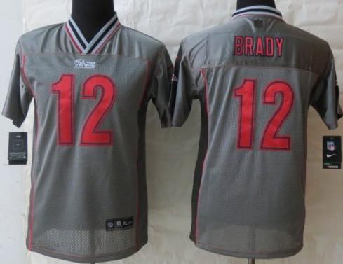 Kids Nike New England Patriots 12 Tom Brady Grey Vapor Elite NFL Jerseys Cheap