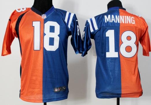 Kids Nike Indianapolis Colts Denver Broncos 18 Peyton Manning Blue Orange Split Elite NFL Jerseys Cheap