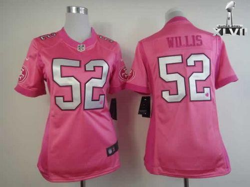 Cheap Women Nike San Francisco 49ers 52 Patrick Willis Pink Be Luv D Fashion 2013 Super Bowl NFL Jersey
