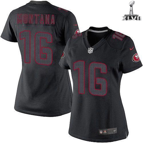 Cheap Women Nike San Francisco 49ers 16 Joe Montana Limited Black Impact 2013 Super Bowl NFL Jersey