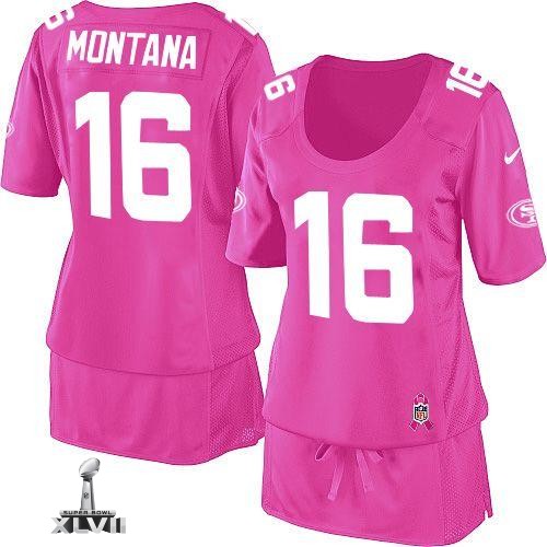 Cheap Women Nike San Francisco 49ers 16 Joe Montana Pink Breast Cancer Awareness 2013 Super Bowl NFL Jersey