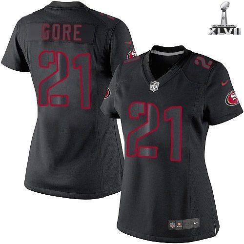 Cheap Women Nike San Francisco 49ers 21 Frank Gore Black Impact 2013 Super Bowl NFL Jersey