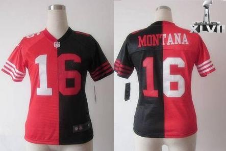 Cheap Women Nike San Francisco 49ers 16 Joe Montana Black Red Two Tone 2013 Super Bowl NFL Jersey