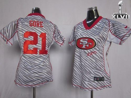 Cheap Women Nike San Francisco 49ers 21 Frank Gore Zebra 2013 Super Bowl NFL Jersey