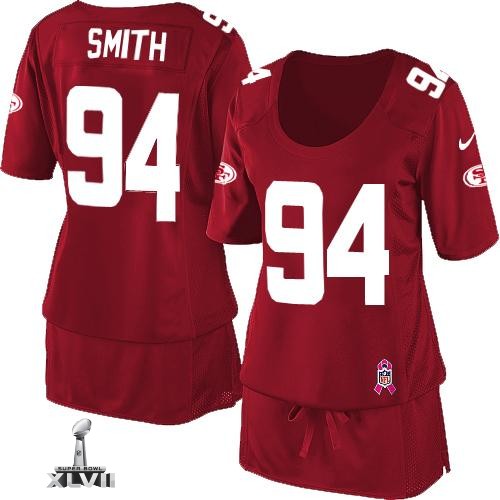 Cheap Women Nike San Francisco 49ers 94 Justin Smith Red Breast Cancer Awareness Womens 2013 Super Bowl NFL Jersey