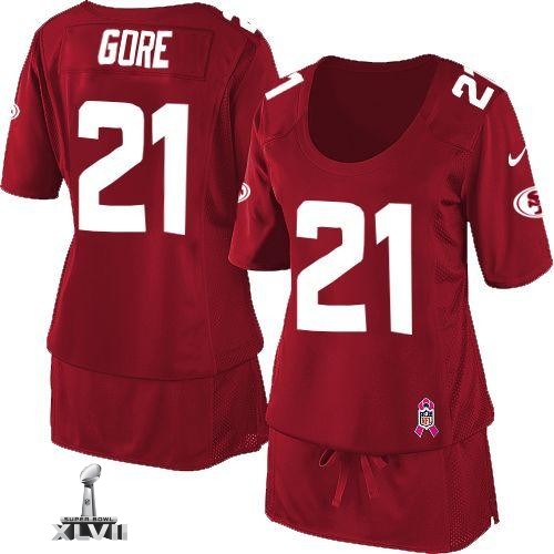 Cheap Women Nike San Francisco 49ers 21 Frank Gore Red Breast Cancer Awareness Womens 2013 Super Bowl NFL Jersey