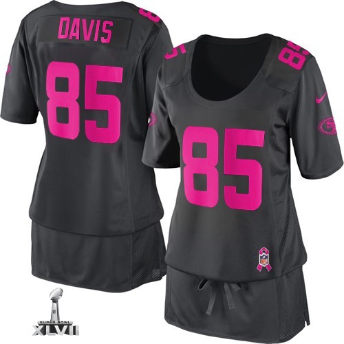 Cheap Women Nike San Francisco 49ers 85 Vernon Davis Dark Grey Breast Cancer Awareness 2013 Super Bowl NFL Jersey