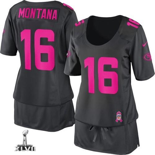 Cheap Women Nike San Francisco 49ers 16 Joe Montana Dark Grey Breast Cancer Awareness 2013 Super Bowl NFL Jersey