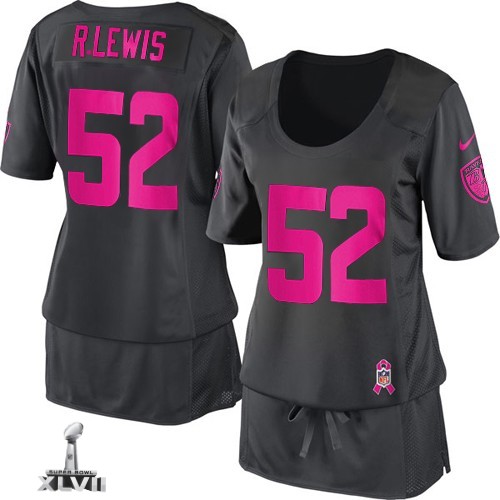 Cheap Women Nike Baltimore Ravens 52 Ray Lewis Dark Grey Breast Cancer Awareness 2013 Super Bowl NFL Jersey