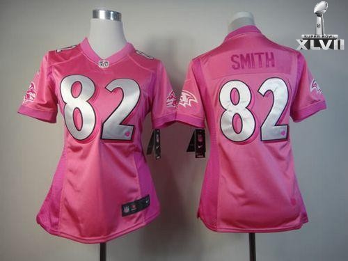 Cheap Women Nike Baltimore Ravens 82 Torrey Smith Pink Be Luv D Fashion 2013 Super Bowl NFL Jersey