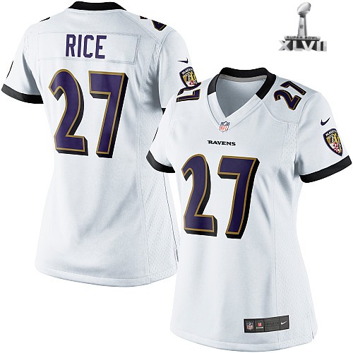Cheap Women Nike Baltimore Ravens 27 Ray Rice White 2013 Super Bowl NFL Jersey