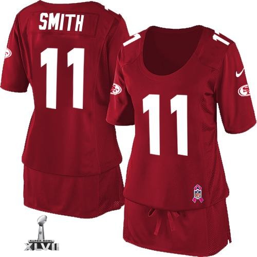Cheap Women Nike San Francisco 49ers 11 Alex Smith Red Breast Cancer Awareness Womens 2013 Super Bowl NFL Jersey