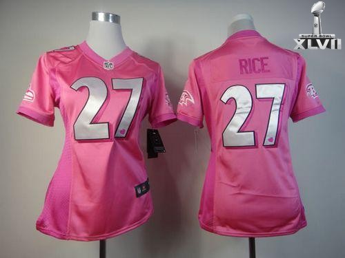 Cheap Women Nike Baltimore Ravens 27 Ray Rice Pink Be Luv D Fashion 2013 Super Bowl NFL Jersey