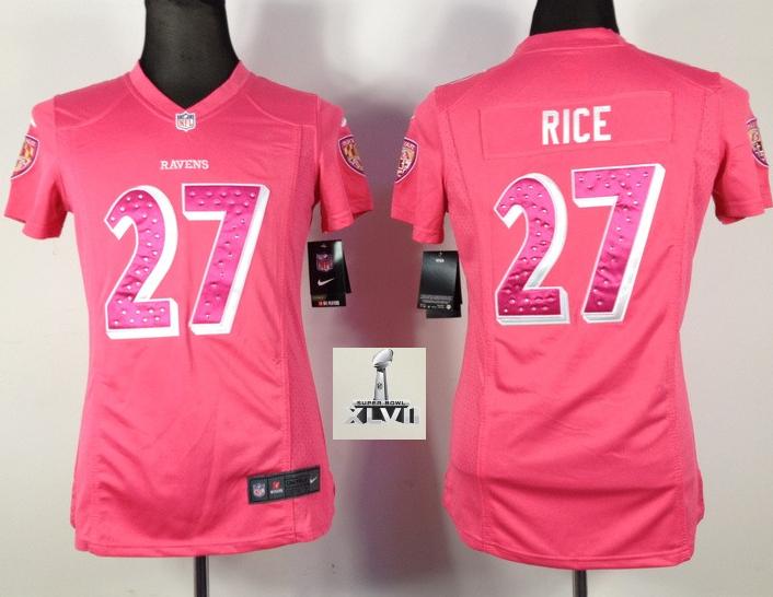 Cheap Women Nike Baltimore Ravens 27 Ray Rice Pink Sweetheart Womens 2013 Super Bowl NFL Jersey