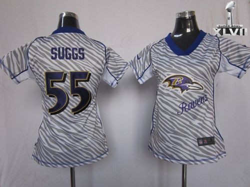 Cheap Women Nike Baltimore Ravens 55 Terrell Suggs Zebra 2013 Super Bowl NFL Jersey